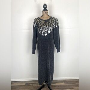 Raoul Sequin Silk Angora Rabbit Hair Blend Sweater Dress Small Blue Long Sleeves